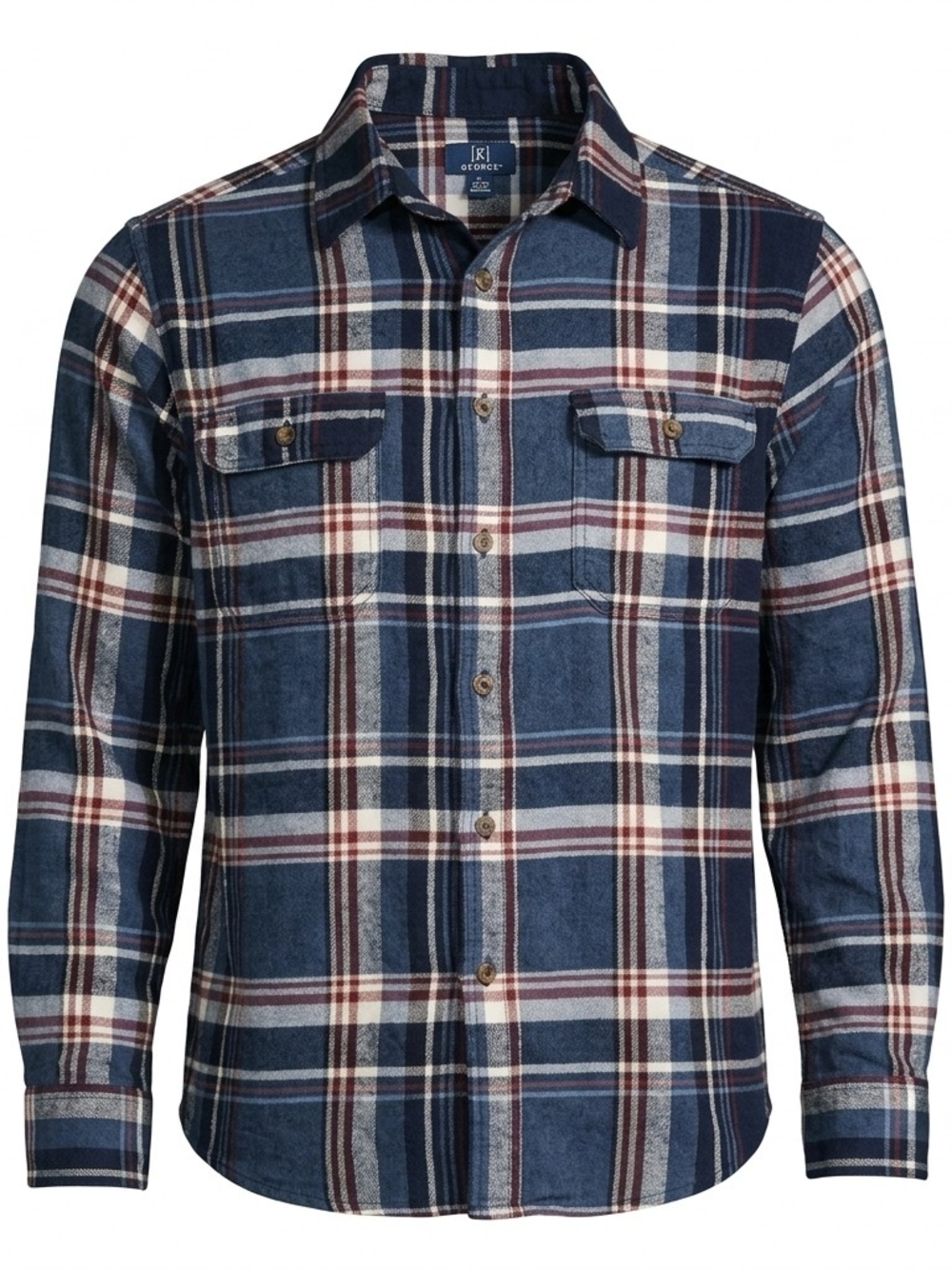 George Blue & Burgundy Plaid Flannel Shirt - Size Large